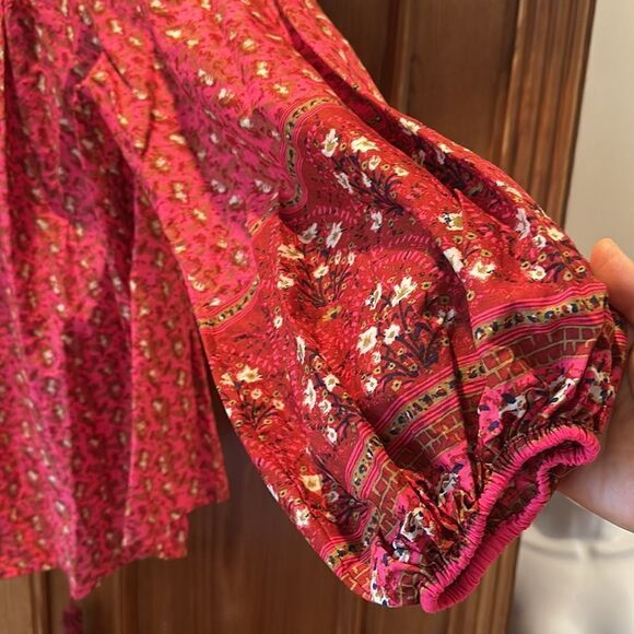 Joie Peasant Style Floral Print Long Sleeve shirt Button Down Ruffled Detail LG - Picture 4 of 10